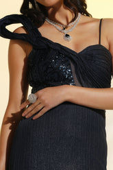 Sapphire Blue Body Hugging Gown | Designer Fitted Evening Gown